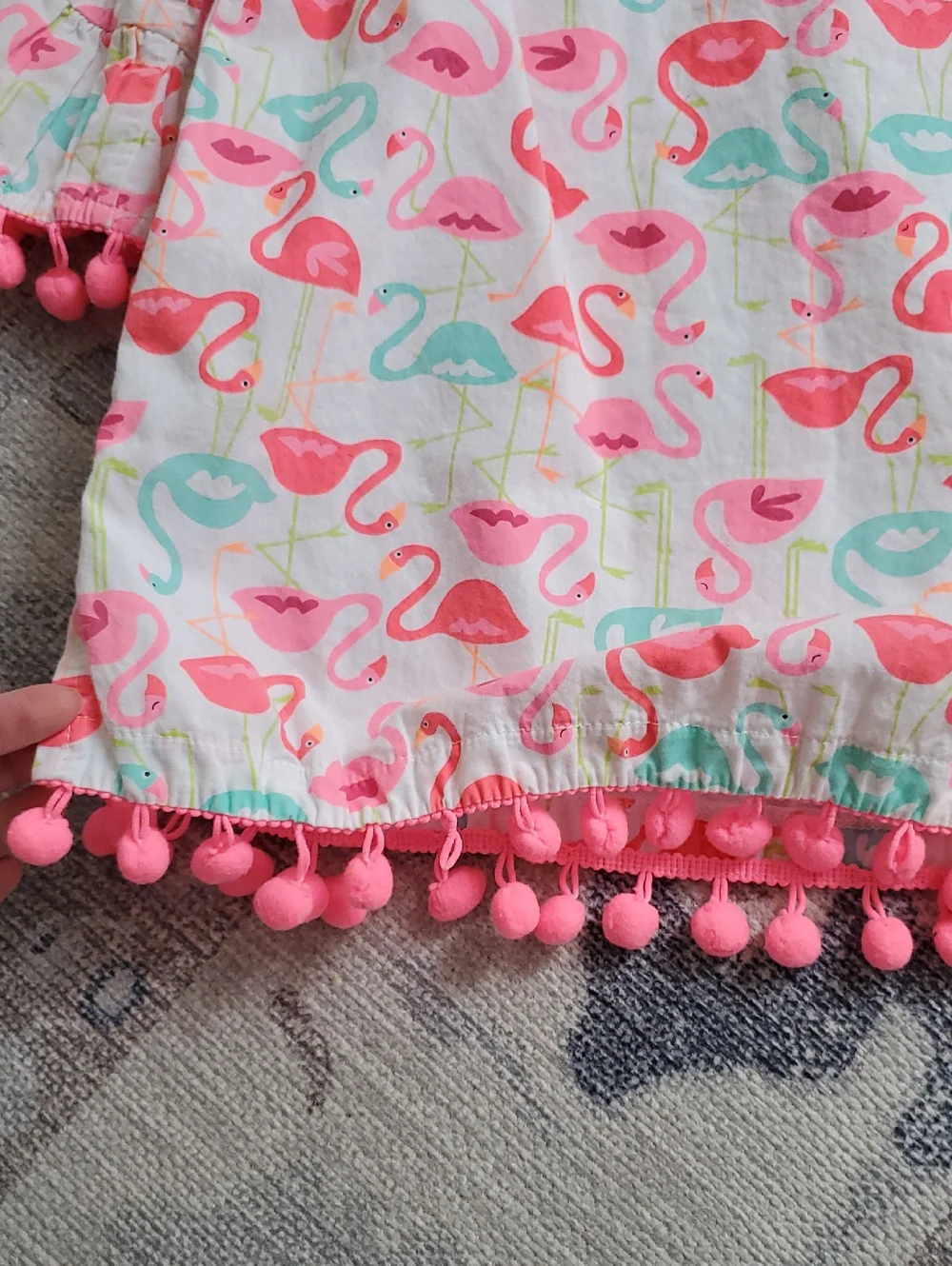 Mud Pie Toddler Girls Flamingo Swim Cover-up Tunic Dress Pom Pom Sz3T